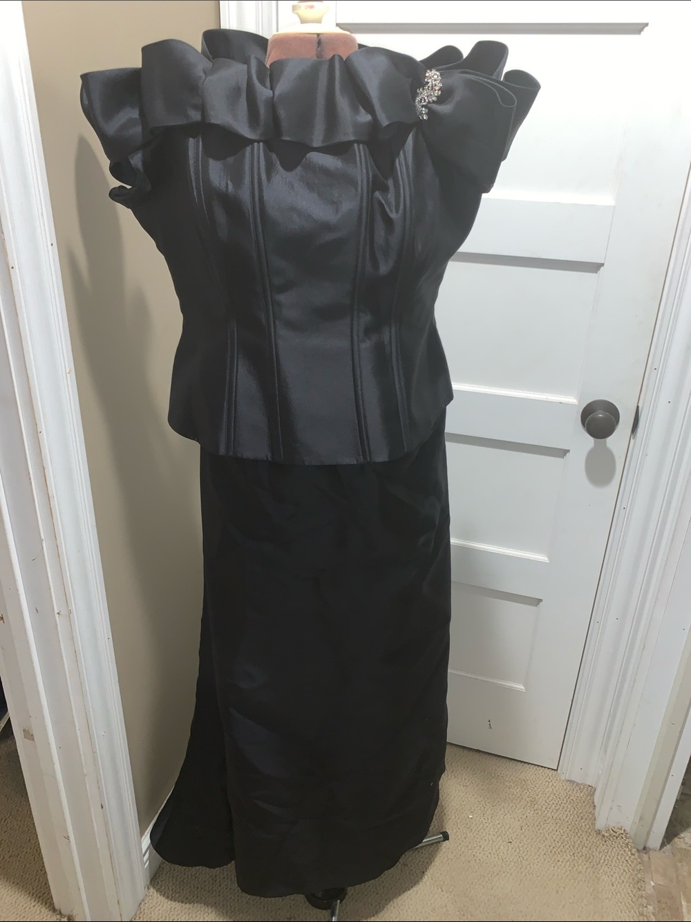 Obsessions Couture Black Satin Maxi Skirt with Ruffled Bodice